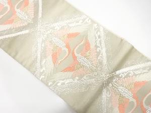 アンティーク　斜め格子に向かい鶴模様織出し袋帯（材料）